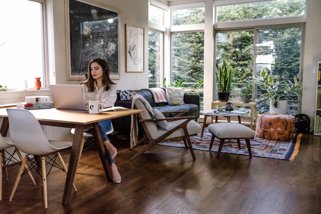 Lady Working on Laptop at Home